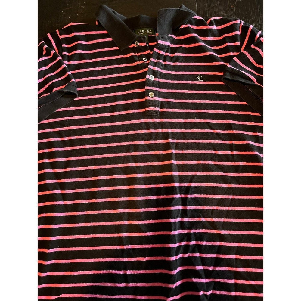 Lauren Ralph Lauren Pink Striped Polo Shirt Classic Short Sleeve Top‎